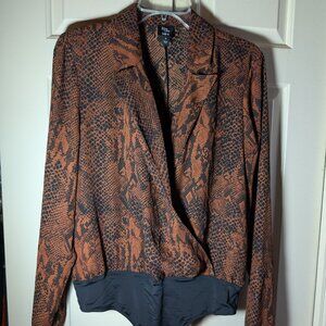 BECCA TILLEY X BAR III Snakeprint Orange and BlackCollar Longsleeved Body Suit